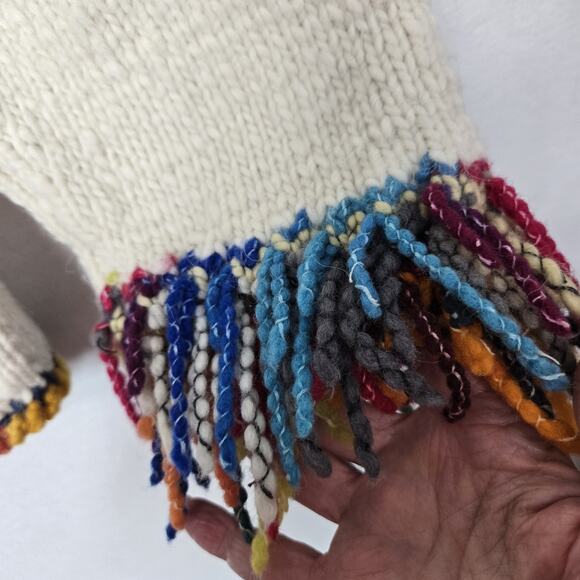 The Sweater Venture Hand Knit Wool Alpaca Cardigan Ivory Multi Fringe Zip Front - Picture 5 of 15